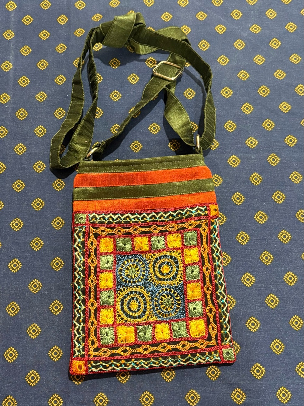 Embroidered Crossbody Bag - Olive Green & Multicolor